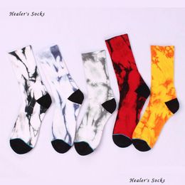 Men'S Socks New Fashion Men And Women Cotton Colorf Marble Tie-Dye Art Harajuku Skateboard Funny Street Hiphop Happy Tube Drop Delive Dhxd9