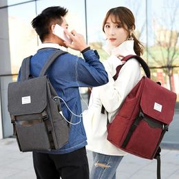 Backpack Waterproof Fabric Student Buckle Schoolbag Male Female With USB Charging Interface Headphone