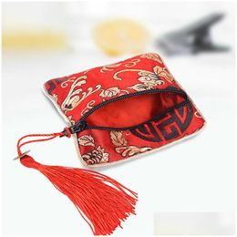 Storage Bags Classic Chinese Embroidery Jewellery Bag Organiser Silk Tassel Traditional Pouch Beads Holder Packaging Drop Delivery Home Otiiu