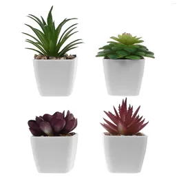 Decorative Flowers 4 Pcs Small Plants Artificial Succulents Tiny Bonsai Decor Pots Fake Potted Home Indoor Plastic Mini