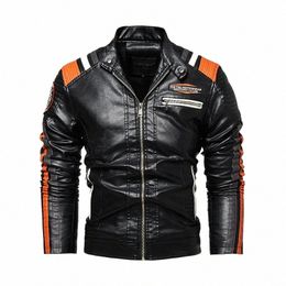 Mens Vintage Motorcycle Jacket 2023 Men Fi New Biker Leather Jacket Masculino Bordado Bomber Coat Winter Fleece Pu Overcoat n41v #