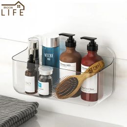 Racks Bathroom Plastic Transparent Wall Shelf Toiletries Holder Storage Drain Basket Environmental Hygiene Household Storage Organizer