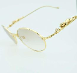 Rhinestone Metal Sunglasses Men Luxury Designer Oval Sunglasses Panthere Limited Gold Sunglasses Mens Sun Glasses3359434