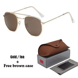 Brand Designer Sunglasses For Men Woman Sun glasses Vintage Metal Hexagonal Frame Reflective Coating Eyewear with cases and box9872431