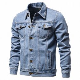 new Cott Denim Jacket Men Casual Solid Color Lapel Single Breasted Jeans Jacket Men Autumn Slim Fit Quality Mens Jackets K4qa#