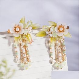 Hair Clips Barrettes 2Pcs Chinese Flower Hairpins Pearl Bride Ornament Colof Fringe Vintage Tiaras Headdress Jewellery Drop Delivery Hai Otpsr