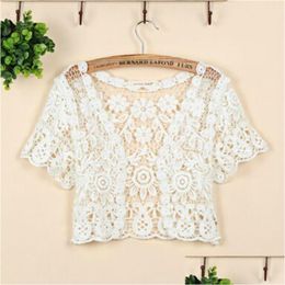 Women'S Sweaters Fashion Short Sleeve Cutout Cape Open Stitch Cardigan Hollow Out Clogheted Lace Summer Shrugs Drop Delivery Apparel Dhq1Y