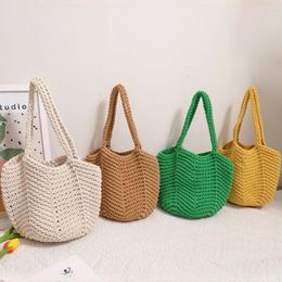 Shopping Bags Retro Knitted Bag Korea Handmade Woven Tote Womens Large Capacity Wool Handbags Summer Ladies Travel Beach