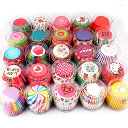 Baking Moulds 100Pcs Cake Paper Tray Colour Printing Oil-proof Cup Cupcake Muffin Case Box Bakeware