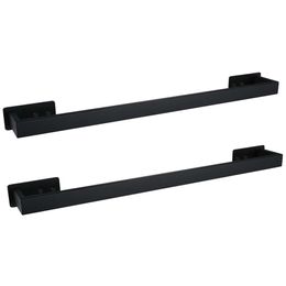 LANC 24 Inch Black Rod 2-piece Bathroom Single Wall Mounted, Adhesive Kitchen Towel Rack Shower Toilet Hook Matte Black, Glue and Screws, SUS304 Stainless Steel