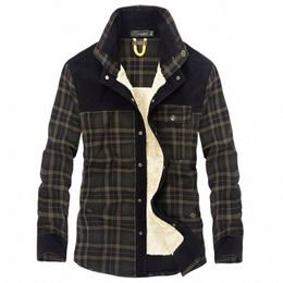 winter Jacket Men Thicken Warm Fleece Shirts Coats 100% Cott Plaid Flannel Jacket Military Clothes Chaquetas Hombre Size M-4XL L3Bg#