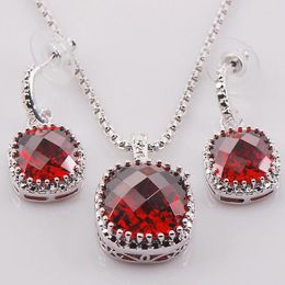 Necklace Earrings Set Garnet Woman 925 Sterling Silver Crystal Pendant Earrings437