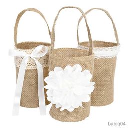 Storage Baskets 1Pc Wedding Lace Burlap Flower Basket Vintage Rustic Marriage Table Decoration Birthday Party Favors Candy Gifts Packaging Bags