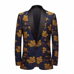 mens Floral Jacquard Blazers Slim Fit Elegant Tuxedo Suit Blazer Jacket Fi New Men Prom Party Wedding Stage Singer Costume n2mi#