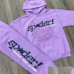 Mens Hoodies Sweatshirts Purple Sp5Der 555555 2023Ss Plover Men Women Young Thug Spider Web Star Drop Delivery Apparel Clothing Otigz