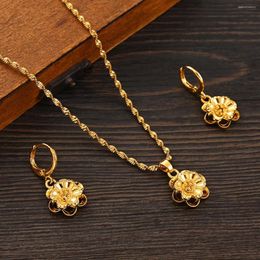 Necklace Earrings Set Bangrui Africa Gold Colour Jewellery Pendant Chain African Bride Wedding Flower Bijoux