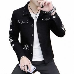 denim Jackets Man White Casual Slim Jeans Coat for Men Short Rivet Punk Y2k Winter 2023 Trendy Outwear Branded Large Size Cowboy 94Qq#