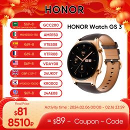 Watches Honour Watch GS 3 Global Version 3DCurved Glass SmartWatch GS3 1.43" AMOLED Screen 8 channel Accurate Health Monitoring Watch