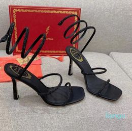 2024 head Snake Strass Ankle Wraparound stiletto women's high heels luxury with box