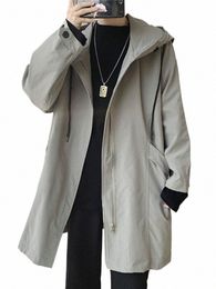 windbreaker Men's Mid-length Spring Autumn Trench Coat Hooded Jacket Korean Trend Handsome Preppy Cape Cloak Punk Streetwear N4X2#