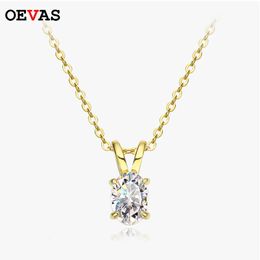 OEVAS Real 1 Oval Pendants Necklace For Women 100% 925 Sterling Silver 18K Gold Plated Party Fine Jewellery Gift 240327