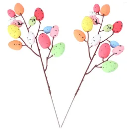 Decorative Flowers 2pcs Artificial Tree Branch Eggs Bouquet Colorful Egg Picks DIY For Floral Arrangement Home Decoration