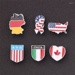 Brooches National FLag Pin Badge Italy Canada Germany America Ribbon Pennant Enamel Brooch Punk Jewellery Broche Femme Bijoux Graduation