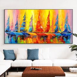 Calligraphy Modern Abstract Colorful Sail Boat Painting on Canvas Painting Poster and Print Wall Art Living Room No Frame