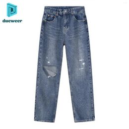 Men's Jeans DUEWEER Straight Ripped Casual Baggy High Waist Trousers For Men Scratch Hole Denim Pants Distressed Streetwear