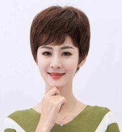 Wig Female Middleaged and Elderly Set Natural Human Hair Short Curly Real Mother Fashion Full Head Style YNX17638110