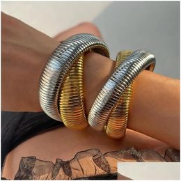 Bangle Ins Vintage Stainless Steel Polished Elastic Double Bracelet For Women Girl Fashion Gypsy Jewellery Gift Drop Delivery Bracelets Dhrh0
