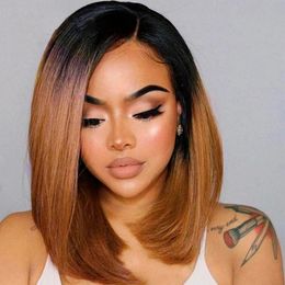 1b/30 Brown Color 13x4 Lace Frontal Bob Wig Straight Ombre Brown Human Hair Wigs 1B/99J Burgundy Ombre Straight Short Bob Wigs