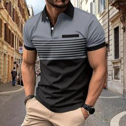 Men's Polos Casual Men Top Stylish Striped Shirt With Zipper Detail Turn-down Collar For Business Wear Breathable Summer