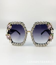 Sunglasses Brand Design Handmade Rhinestone Square Fashion Glasses Women Flower With Pearl Round Vintage Beach Party12100491