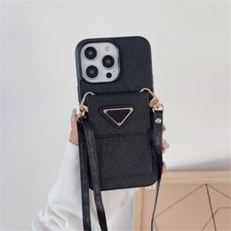 Fashion Design Crossbody Phone Case, Triangle Plaque Case for iPhone 15 Pro Max 13 Pro 12 14 Pro 11 Xr Premium Designer Leather Metal Letter Phone Case