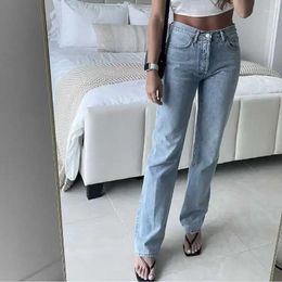 Women's Jeans Spring And Summer High Waist Button Brand Light Blue Non-Elastic Straight Denim Trousers For Women