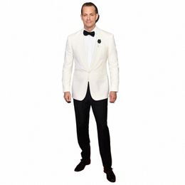 ivory Celebrity Men's Suit One Butt Blazer Sets For Wedding Shawl Lapel Tuxedos 2 Pieces Jacket And Pants Slim Fit Groom Wear m4by#