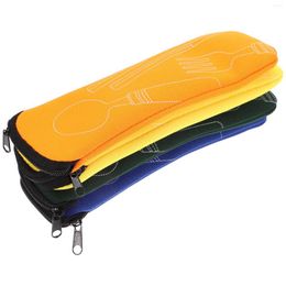 Kitchen Storage 4 Pcs Cutlery Bag Camping Utensil Pouch Travel Accessories Reusable Multi-function Fork Spoon Set