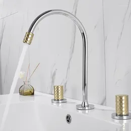 Bathroom Sink Faucets Light Luxury Style Brass Faucet Three Holes Two Handles Basin Mixer Top Quality Tap--Chrome Gold Or