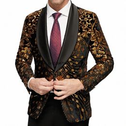men's Gold Sequin Blazer Jacket Men 2023 Fi Slim FIt One Butt Dr Suit Blazer Male Party Wedding Stage Costume Homme M3lj#
