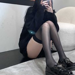 Black Silk Red Edge Sexy Womens Spring and Autumn Thin Lace Thigh Over Knee Socks Pure Desire Black Long Tube Silk Socks