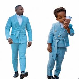 blue Men's Suit 2 Pieces Blazer Pants One Butt With Belt Sheer Lapel Busin Formal Work Wear Wedding Groom Costume Homme g4PF#