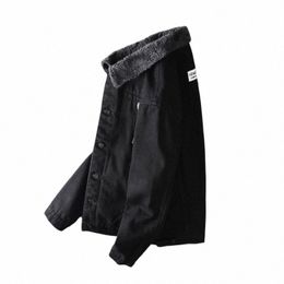 winter 2022 Lapel Fleece Denim Jacket Mens Warm Large Size 5XL Casual Outerwear Street Slim Lg Sleeve Black Motorcycle Jackets A1RH#