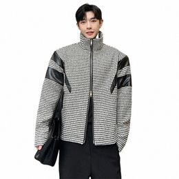 luzhen 2024 Trendy Plaid Jacket Men's Splicing Leather Design Casual Coat New High Street Fi Elegant Korean Clothes E4dbb0 w1Xt#
