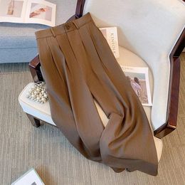 Pants Plus-size Women's Spring Casual Brown Polyester Wide Leg Loose Comfortable Commuter Hip Size 160 Plus