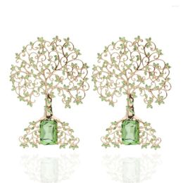 Dangle Earrings Fashion Creative Drop Green Tree Of Life Earring Pendant Hollow Jewelry Premium Gift Rhinestone For Women