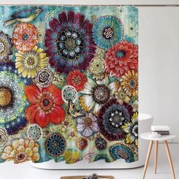 Shower Curtains Watercolor Bohemian Style Curtain 180 With Hooks Boho Floral Waterproof Bath For Bathroom