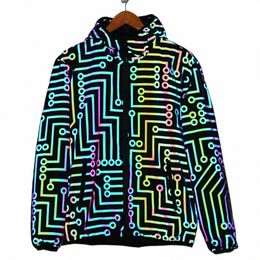 2023 Geometric Circuit Colourful Reflective Jacket Men Women Street Casual Coat Hip Hop Punk Jackets d0XL#