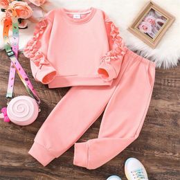 Clothing Sets Kids Casual Clothes Child Girls Toddler Long Sleeve Ruffles Tops Pants Fashion For Children 4Y 5Y 6Y 7Y