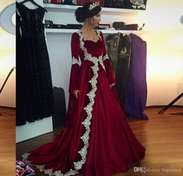 Burgundy Velvet Saudi Arabic Dubai Kaftan Long Sleeve Evening Dresses 2020 New Appliques Elegnat Islamic Women Formal Guest Dress 2596989